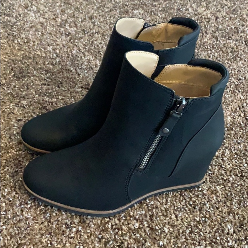 Black wedge booties